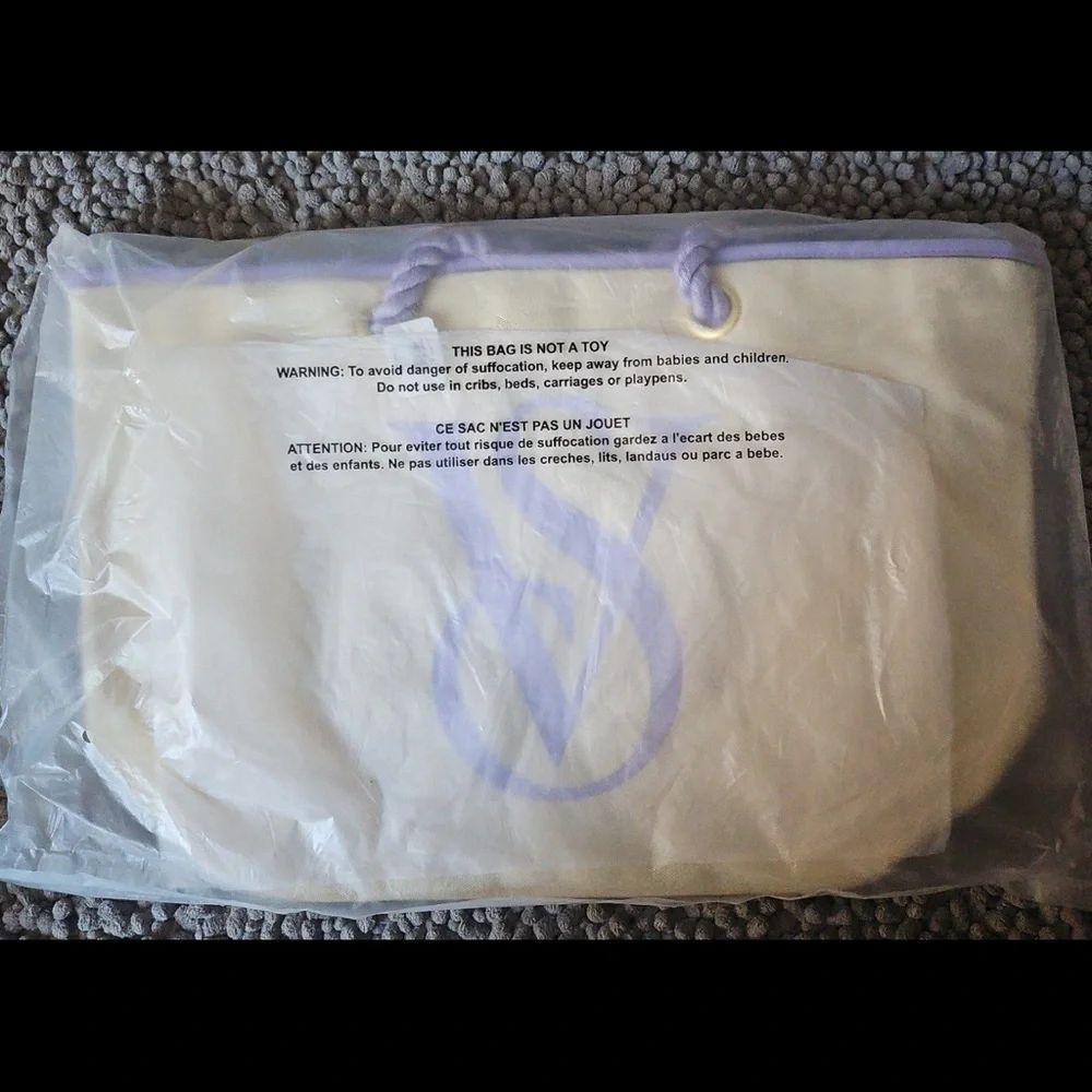 Victoria's Secret Cream and Purple Tote Bag - Picture 2 of 2